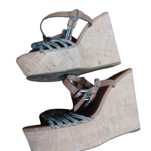 Coach Womens Strappy Brown Leather High Wedge Heels Platform Ankle Strap Size 7 - Picture 6 of 12